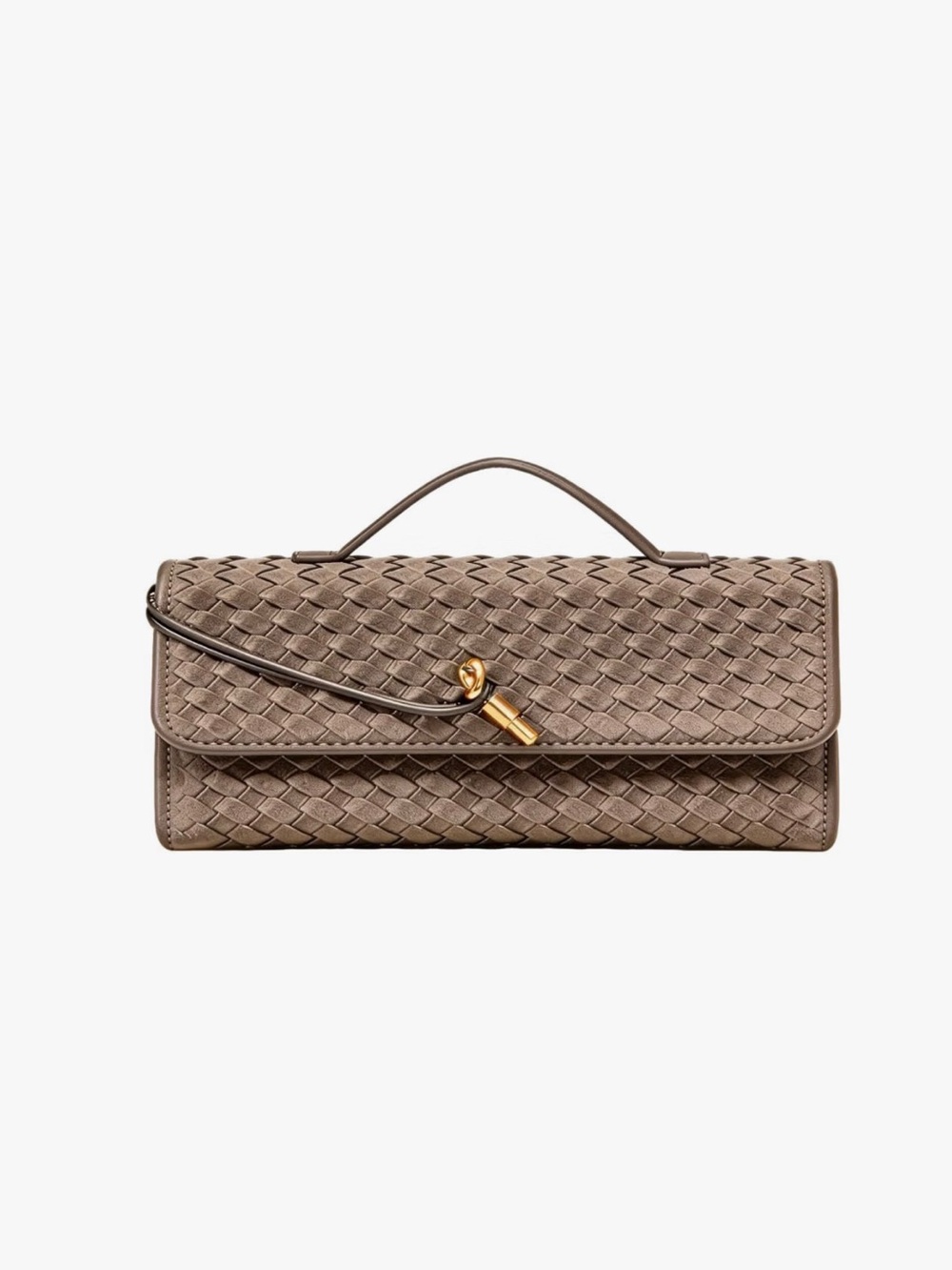 Woven suede khaki Top-Handle Clutch